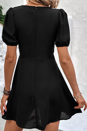 Black Short Sleeves V Neck Summer Dress